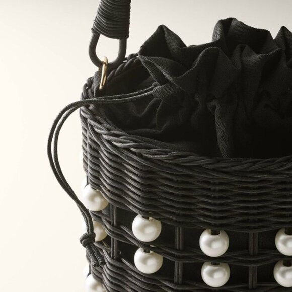 ♠️ Kate Spade New York x Target Pearl Embellished Basket Bucket Bag Black NWT - Picture 4 of 5